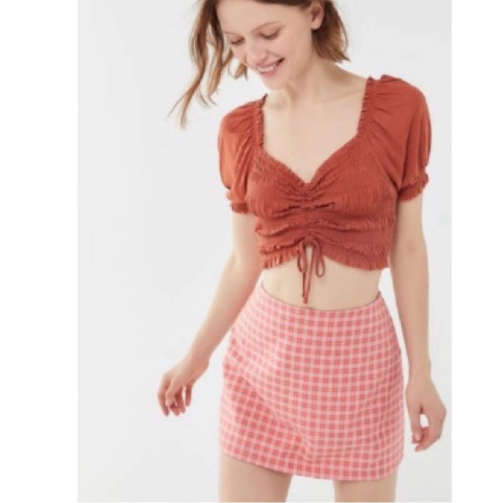 Urban Outfitters Plaid Coral Pink Mini Skirt